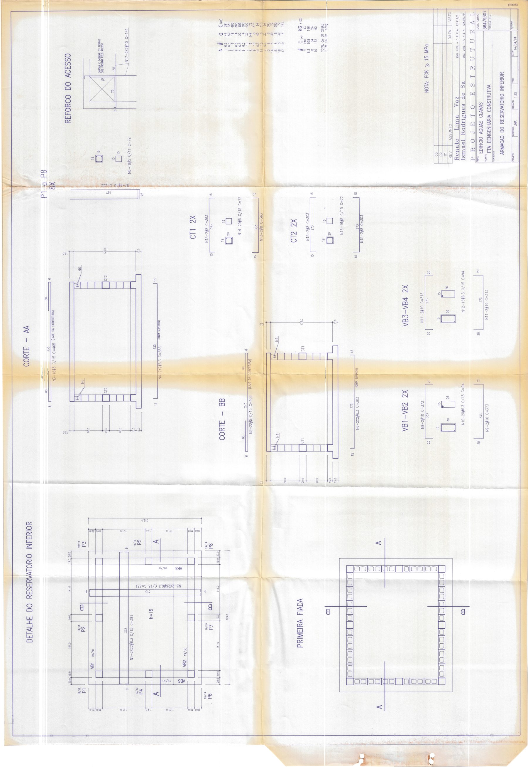 Prancha 1/1 — Armação do Reservatório Inferior